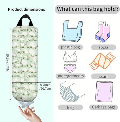 Plastic Bag Holder, Wall Mount Grocery Bag Organizer, Funny Hanging Trash Storage Dispenser for Home Kitchen Cute Green Frog