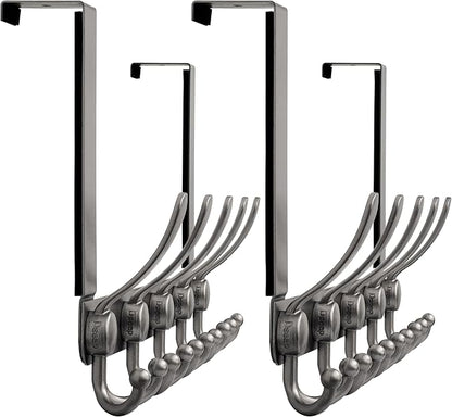 Dseap Over Door Hook 2.0 - Upgraded Version - Simple-Assembly, Strong, Heavy-Duty Stainless Steel 5-Tri-Hook Over The Door Hanger Rack, SimpleStrong Series, Grey, Pack of 2