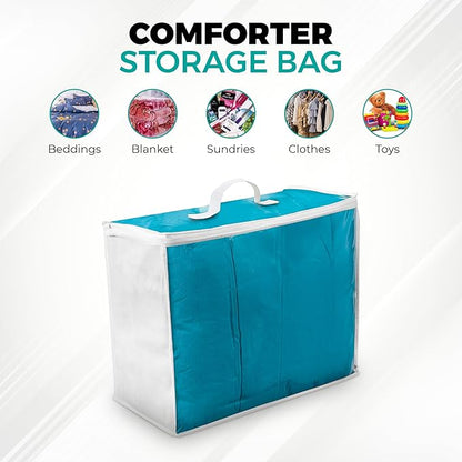 VitalUp 6 pack Clear Plastic Storage Bag with Zipper, Foldable Moving Bag for Comforters, Blankets, Bedding, Storage Containers, Breathable, Durable Clothes and Duvet Closet Organizers, 20x20x8
