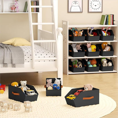 Large Closet Storage Cubes - Closet Storage Bins with Dual Handles for Clothes, Towels, Toys, Shelf Organizer Bins for Bedroom, Nursery, Shelves, Small Spaces, Black, 6 Pack