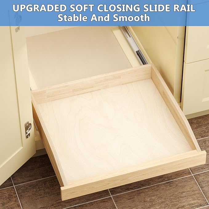 ROOMTEC Pull Out Cabinet Organizer 28-1/2" W x 21" D, Pull Out Cabinet Drawer for Kitchen cabinets with Soft Close, Pull Out Cabinet Shelf, Finished, Bottom Assembly