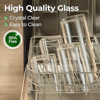 ComSaf 1.8 Qt Rectangle Glass Storage Containers with Lids, Glass Jars with Bamboo Lids, Clear Food Storage Jar, Sugar Coffee Containers, Pantry Storage Container for Pasta Rice Flour Oats Nuts Tea