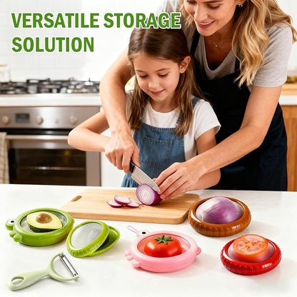 Set of 12 Fresh Food Containers with 2 Fruit Peeler, Fresh Pod, Reusable Silicone Storage Pods for Avocado, Onions, Tomatoes, Garlic – Freshness Seal for Fridge, Send Goods from Local Warehouse