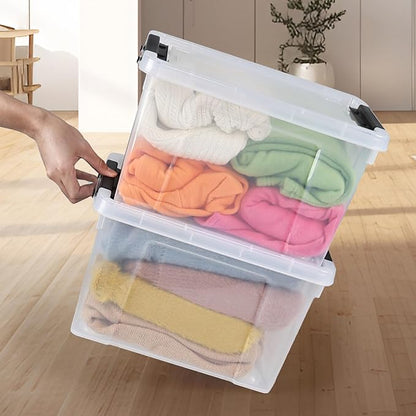 Buyitt 4 Packs 22 Qt. Plastic Storage Bins with Lids, Stackable Storage Containers Box with Latches, Clear