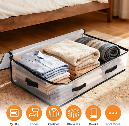 EdenDwell 8 Pack Under Bed Storage Bags, 75L Foldable Clear Storage Containers with Handles, Dual Zippers for Comforter, Clothes, Bedding, Linen Sheets, Sweaters, Blanket Storage