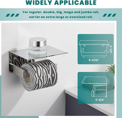 Suyar Toilet Paper Holder Polished Chrome, SUS 304 Stainless Steel Bathroom Toilet Paper Roll Holder with Storage Shelf Wall Mounted