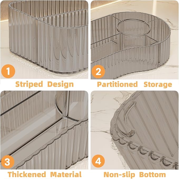 BVGDGSD Makeup Organizer Countertop for Vanity Acrylic Skincare Storage and Make up Organization for Desk,Cosmetic Display Case and Makeup Brush Holder for Bathroom,5 Compartments（1PC,Grey）
