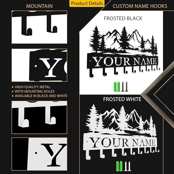 Custom Metal Key Rack Hooks, Personalized Key Holder for Wall, The Great Forest, Mountain Theme Wall Decoration Hooks, Key Hanger Organizer for Living Room, Entryway, Bathroom, Kitchen Decor