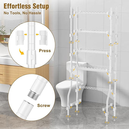 EAGMAK 4 Tier Over The Toilet Storage Rack, Bathroom Organizers and Storage Over Toilet with Adjustable Shelf and Basket, Above Toilet Storage Bathroom Cabinet for Small Space (White)