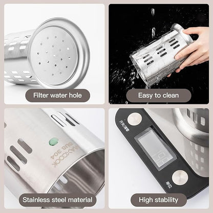 MAXCOOK Stainless Steel Chopstick Holder, 18/8 Stainless Steel Utensil Holder for Countertop, Round Drain Holes