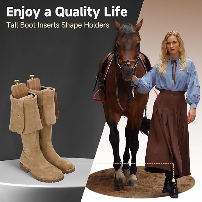 Cedar Boot Tree Shaft Shaper, 14 Inch Wooden Inserts for Men & Women’s Boots, Tall Boot Inserts Shape Holders