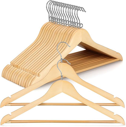TOPIA HANGER Wooden Hangers 30 Pack, Space Saving Coat Hanger with 360° Swivel Cascading Loop Hook, Non Slip Pants Bar and Shoulder Notches for Camisole, Jacket, Suit, Clothes Hangers -CT74N30