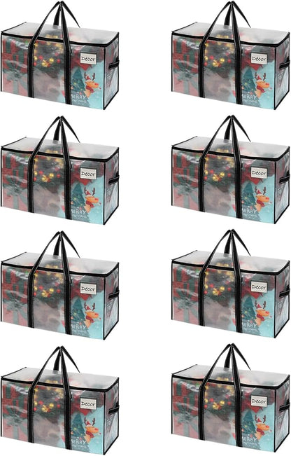 VENO 8 Pack Moving Bags & Large Christmas Storage Bins with lids for Decorations, Garland, Lights. Moving Boxes Packing Supplies for College Dorm. Extra Large Heavy Duty Totes (Clear-8 Pack)