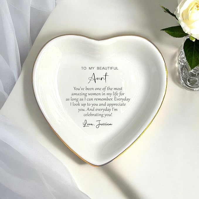 HatafaFurni Personalized Ring Dish for Aunt - Jewelry Gifts for Christmas, Women, Birthday, Mother's Day - Custom Aunt Gift