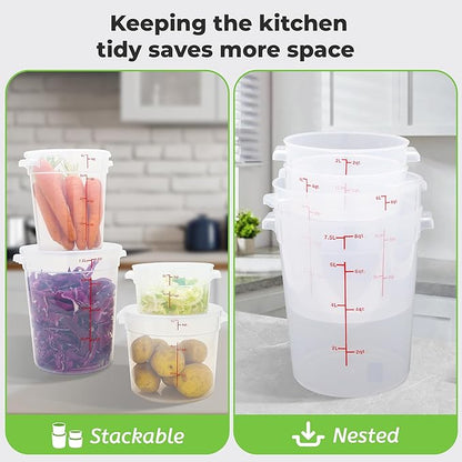 BIEAMA 4 Pack Round Food Storage Containers with Lids, 18Qt Translucent Commercial Food Container, Polypropylene, BPA Free, Includes Labels & Measuring Cups