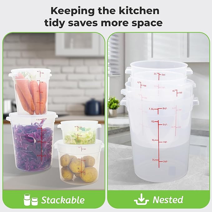 BIEAMA 4 Pack Round Food Storage Containers with Lids, 22Qt Large Translucent Food Container, Polypropylene, BPA Free, Includes Labels & Measuring Cups