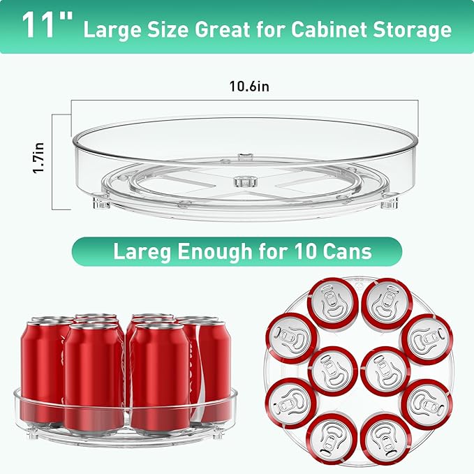 3 Pack Lazy Susan Organizer, 10.7 Inch Lazy Susan Turntable for Cabinet, Turntable Organizer for Pantry Organizers and Storage, Non-Skid Fridge Organizer