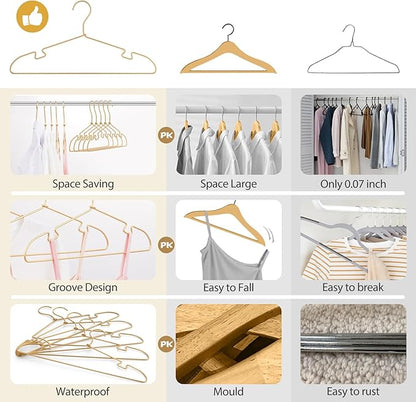 Gold Aluminum Hangers, 16.5 Inch Smooth and Durable Metal Shirt Dress Hanger, Lightweight and Sturdy Metal Hanger for Suit Jackets and Casual Pants (20 Pack)