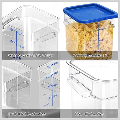 TSUBOR 4 Pack Food Storage Containers with Red Lids, 22.0 Qt - Square, Clear, Polycarbonate, for Restaurant Commercial Kitchen and Home party