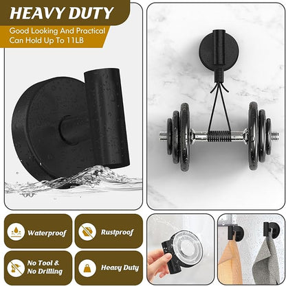 MOTAIPEAK Suction Cup Hooks for Shower,Heavy Duty Shower Towel Suction Hooks,No Drill Wall Mounted Towel Hooks for Bathrooms Wall,Kitchen,Glass,Mirror,Tile to Hang Towels,Robes,Coat-Black(2 Pack)