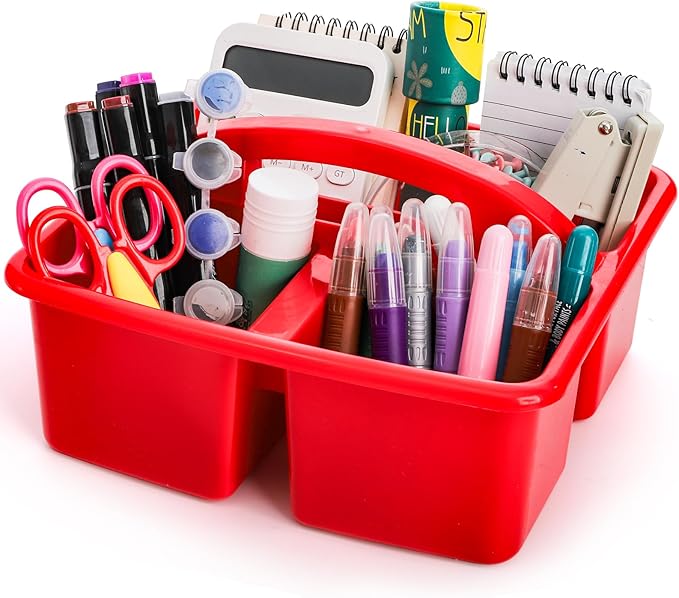 TOPZEA 6 Pack Plastic Classroom Caddy Organizer with Handle, 3 Compartments Teacher School Supply Table Storage Caddy Craft Desk Caddies Art Supplies Organizer Bins for Classroom & Office Organization