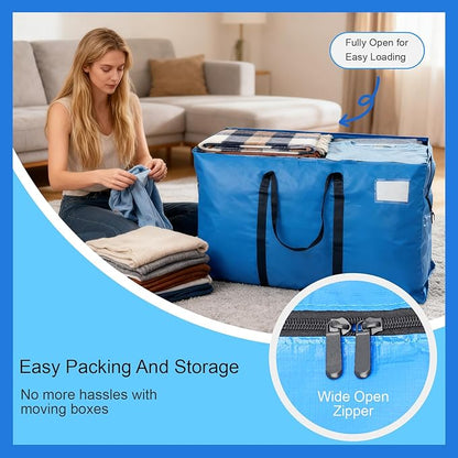 6 Pack Heavy Duty Moving Bags with Backpack Straps & Handles, Large Storage Bags with Zipper for Clothes, College Moving Supplies and Dorm Essentials (33 Gal, Blue)