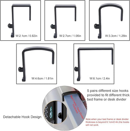 MATIMASU Bedside Shelf for Bed & Bunk Bed Storage Basket Office Cubical Wall Hanging Organizer - 5 Different Size Hooks - College Dorm Home Office Essentials for Phone,Book,Drink,Tissue (Black)
