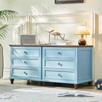 Joaxswe Farmhouse Nightstand with Charging Station, 24" Wide End Table with 3 Drawers,Light Blue Wood Dresser for Bedroom, Bed Side Table Chest of Drawers Cabinet,Night Stand for Living Room, Closet