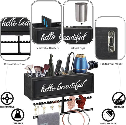 Ronjnndc Rustic Hair Dryer Holder Wall Mounted,Hair Styling Tools & Accessories Organizer,Bathroom Supplies & hot Tools vanities Organizer Caddy,for Storage Flat Iron,Blow Dryer,Curling Iron,Towel