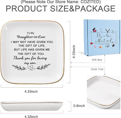 COZITED Daughter in Law Gifts from Mother in Law - Jewelry Dish Tay for Daughter in Law Birthday Christmas Valentines Mother's Day Wedding Gift for Daughter in Law - Thank You for Loving My Son