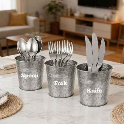 3 Pcs Farmhouse Silverware Holder, Fork Knife and Spoon Cutlery Organizers, Metal Cooking Utensil Organizer, Utensil Drying Cylinder for Kitchen Countertop, Kitchen Home Office Organizers