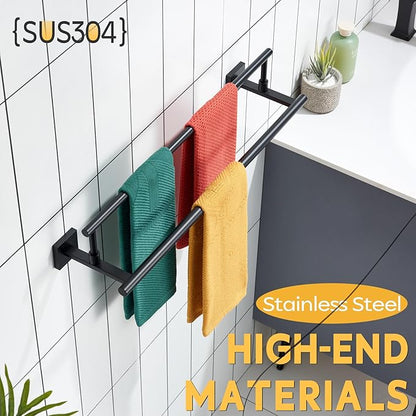 KOKOSIRI Bathroom Towel Bars 20 Inch Double Towel Rails Matte Black Towel Holder for Kitchen Garage Wall Mount Stainless Steel B5009BK-L20