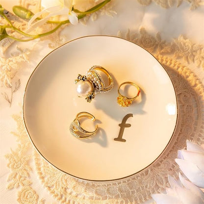 COMMGOAL Ceramic Ring Holder for Jewelry, Jewelry Tray, Ring Dish, Aesthetic Room Decor, Engagement Gifts Bride Gifts Wedding Gifts for Women, White, 4.75"(F)