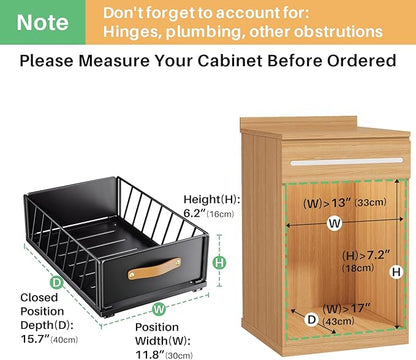 Pull out Cabinet Organizer Fixed with Adhesive Nano Film,Heavy Duty Slide out Pantry Shelves Drawer Storage,Sliding Mesh Cabinet Basket with Handle for Kitchen, Bathroom,Home, 11.8"W X15.7"D X6.2"H