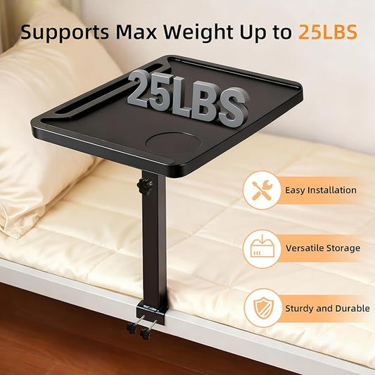 AmaCielo Adjustable Bedside Shelf for Bed, College Dorm Room Essentials, Bamboo Bed Side Tray Table with Sturdy Metal Pole, Clip On Nightstand Organizer for College, Apartment, Bunk Beds