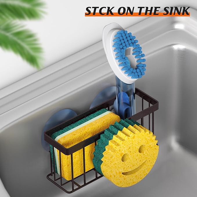 MURLONG Sponge Holder Smiley Face,Sink Caddy,Sink Organizer with 2 Suction Cups/1 Adhesive Strips,Designed for Sponge,Soap,Dish Brush,Scrubber - Bronze