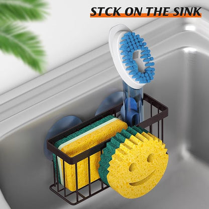 MURLONG Sponge Holder Smiley Face,Sink Caddy,Sink Organizer with 2 Suction Cups/1 Adhesive Strips,Designed for Sponge,Soap,Dish Brush,Scrubber - Bronze