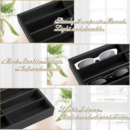 Amylove 2 Pcs Sunglass Organizer Trays Glasses Stackable Jewelry Trays Sunglass Organizer Display Box (18 Grids,Black)
