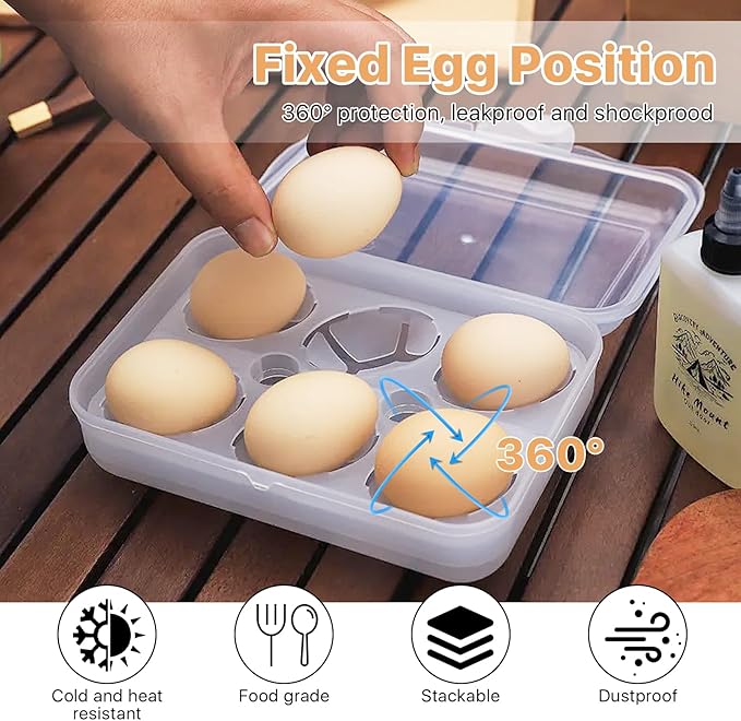 2 Pack Egg Container for Refrigerator, Shockproof 6 Grid Egg Storage Box Plastic Crisper Egg Holder for Countertop, Portable Egg Carriage for Outdoor Camping Picnic
