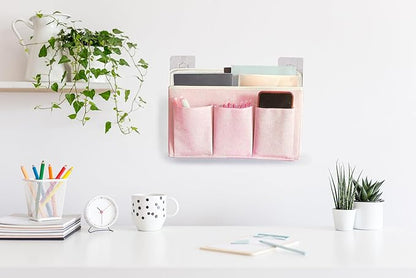 2-Pack Wall Hanging Organizer Bag/Hanging Baskets with Large Mesh Compartment & 3 Pockets，Over the Door Hanging Organizer Space Saving Storage for Bedroom,RV Camper, Closet (Pink -2 Pack)