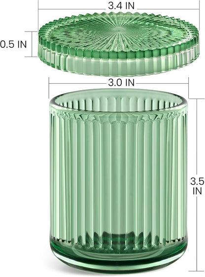 MKOSAB 2 Pack Qtip Holders for Bathroom, Clear Glass Apothecary Jars with Lids,Vintage Bathroom Canisters for Cotton Balls,Swabs,Floss Picks,Hair Ties,Vanity Organizer and Storage Decor (Green)