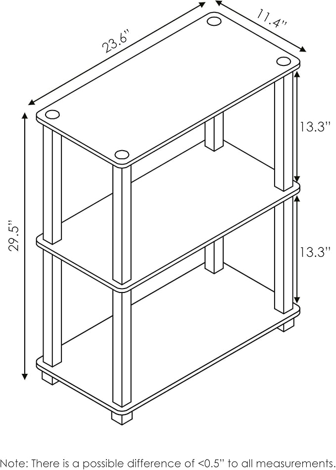 Furinno TURN-S-TUBE Storage Shelves, 3-Tier Book Shelf, Corner Shelf, Toolless Open Shelves, for Organization and Storage, Living Room, Garage, Home Office, Americano