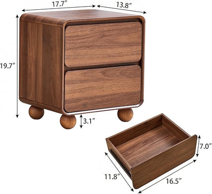AVZEAR Small Night Stand with 2 Drawers, Mid Century Modern Nightstands with Solid Wood Legs, 2 Drawer Dresser Curved Profile Design End Table Side Table for Small Space, Dorm, Bedroom(Walnut)