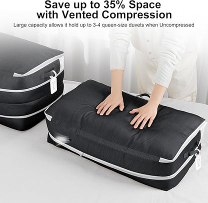 Easortm Comforter Storage Bag - Large Capacity Bedding Storage Bags Ultra Space Saving Self Compression Organizer, Washable Compression Bags for Storage Comforter Blanket Duvet Pillow, 2-Pack, Black