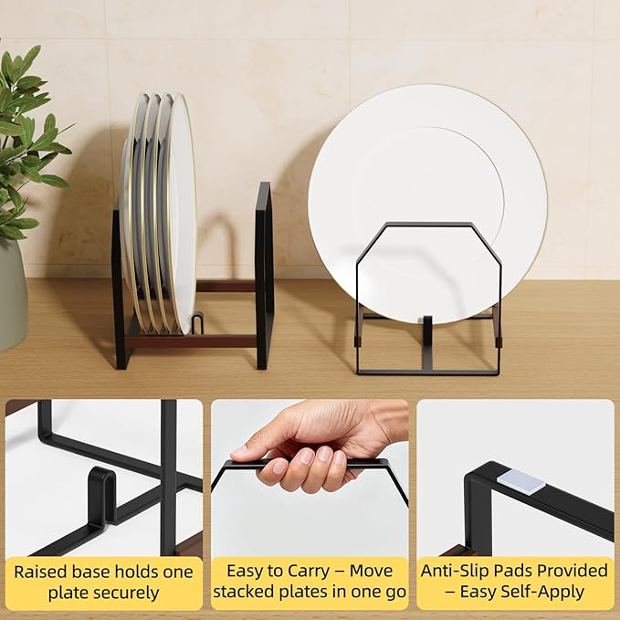TIPSYTREE 2 Pack Small Kitchen Plate Organizer, Metal Dish Racks for Apartment, Small Family, or Countertop Use – Fits 6"–10" Plates, Black