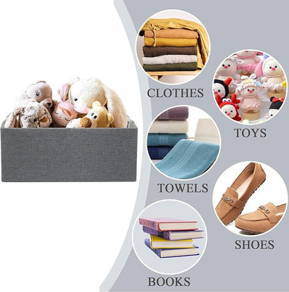Foldable Fabric Storage Cubes, 2 Packs Cloth Storage Baskets with Wooden Handles, Collapsible Shelf Closet Organizer Bins, Rectangular Storage Boxes for Decor (Gray)