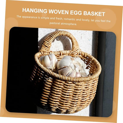 Decorative Woven Storage Basket for Garlic Ginger and Eggs Wall-mounted Kitchen Organizer Rustic Design and Space-saving Home Decor