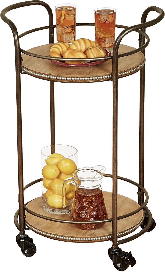 Touch of Class Santo Bronze Finished Rolling Serving Cart with Locking Caster Wheels