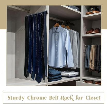 Blulu 2 Pcs 13.8'' Sliding Tie Rack Hangers for Closet, 25(Total 50) Tie Pull Out Wall Mounted Extending Sturdy Metal Belt Organizer Holder for Men Belt Storage, Black