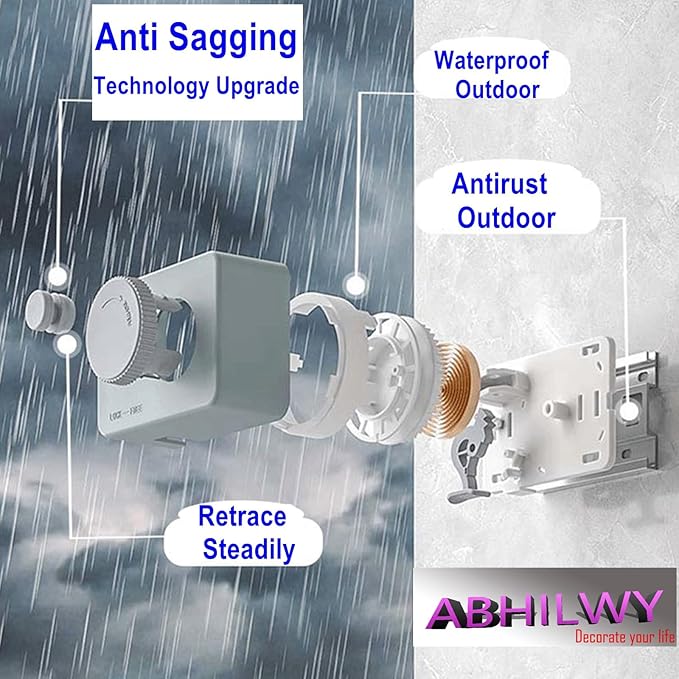 Retractable Clothesline Clothes Line Retracting Outdoor Indoor,Anti Sagging Waterproof Lock Enhancement Black
